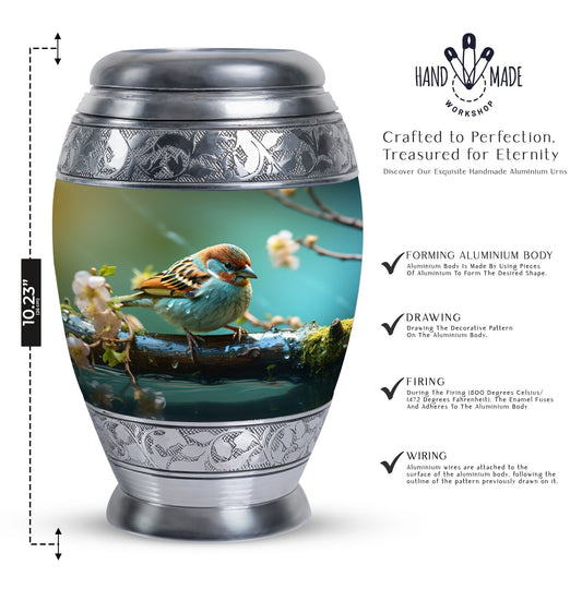 3-Inch Golden Sparrow Memorial Urn, classic design.