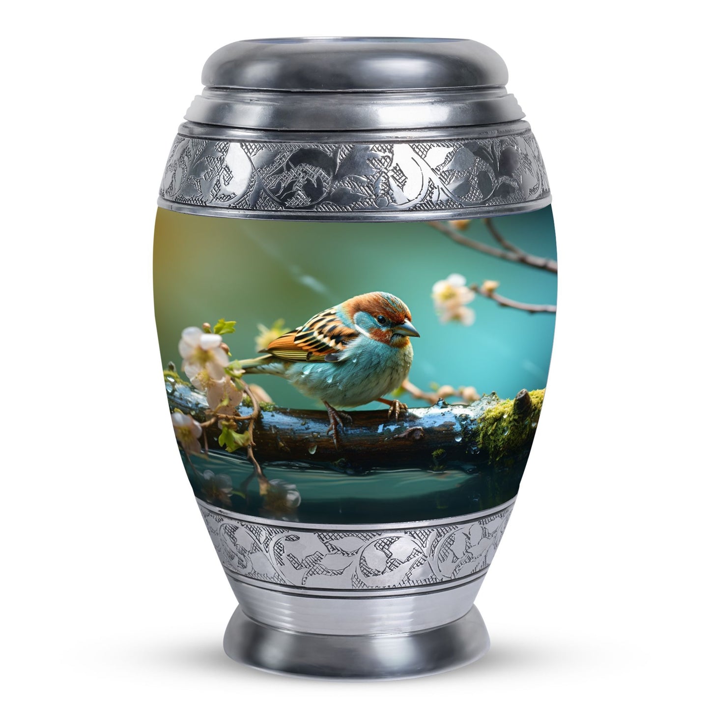 3-Inch Golden Sparrow Memorial Urn, classic design.