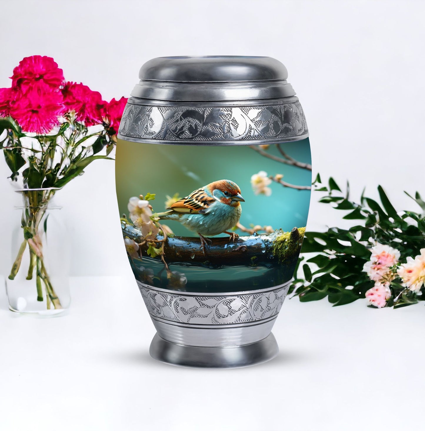 3-Inch Golden Sparrow Memorial Urn, classic design.