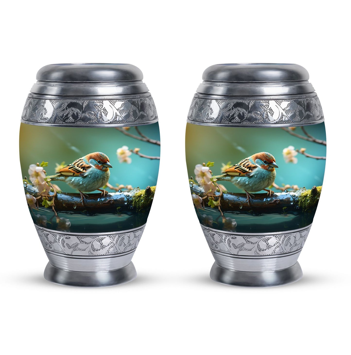 3-Inch Golden Sparrow Memorial Urn, classic design.