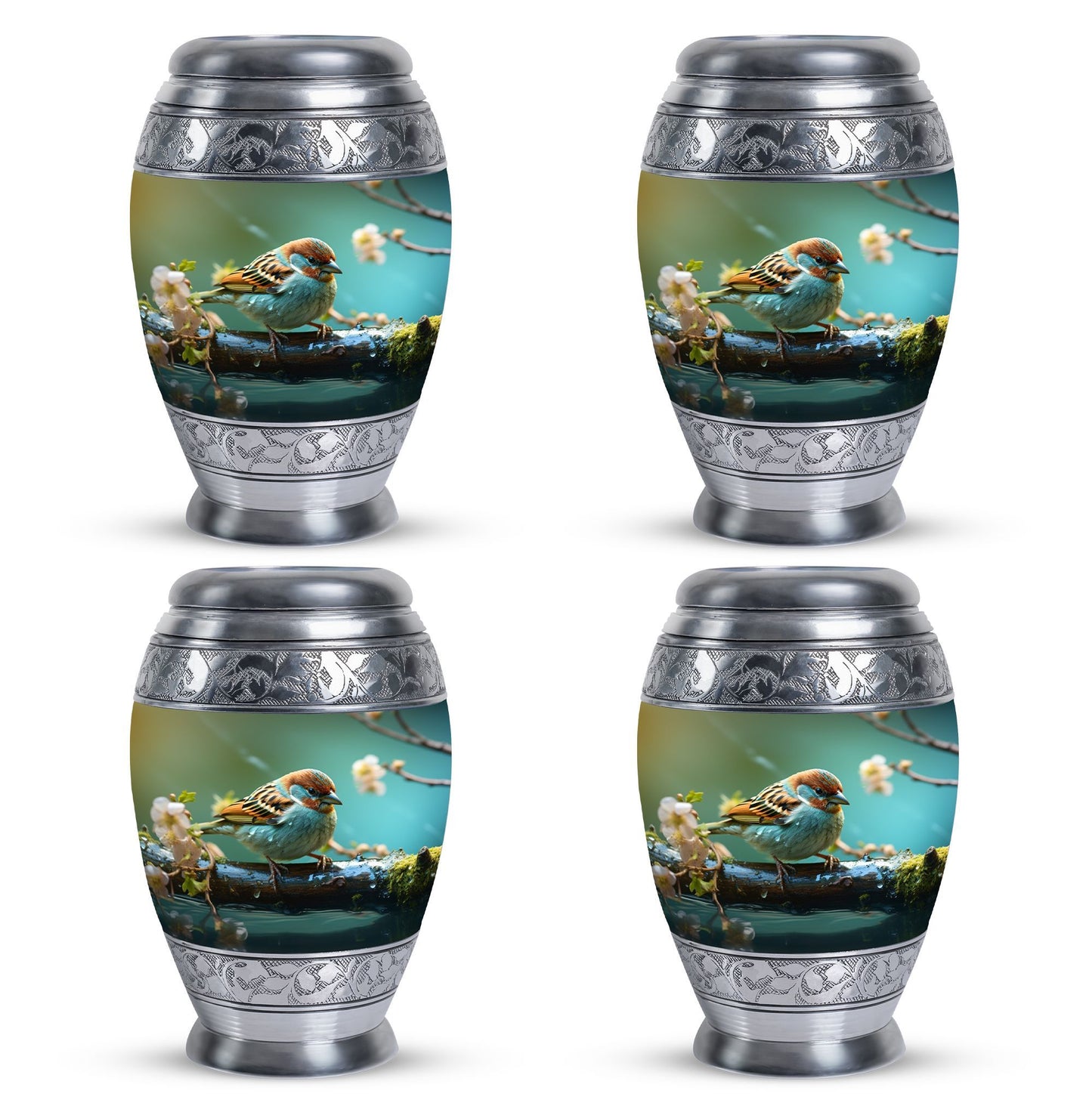 3-Inch Golden Sparrow Memorial Urn, classic design.