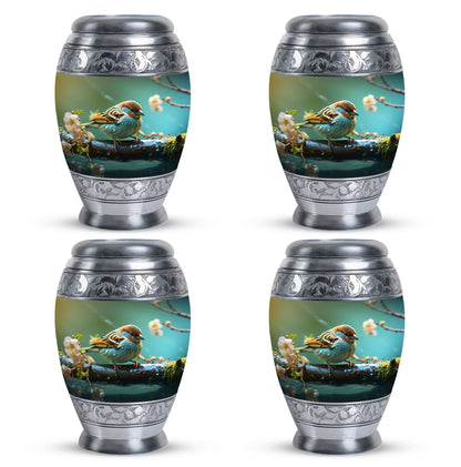 3-Inch Golden Sparrow Memorial Urn, classic design.