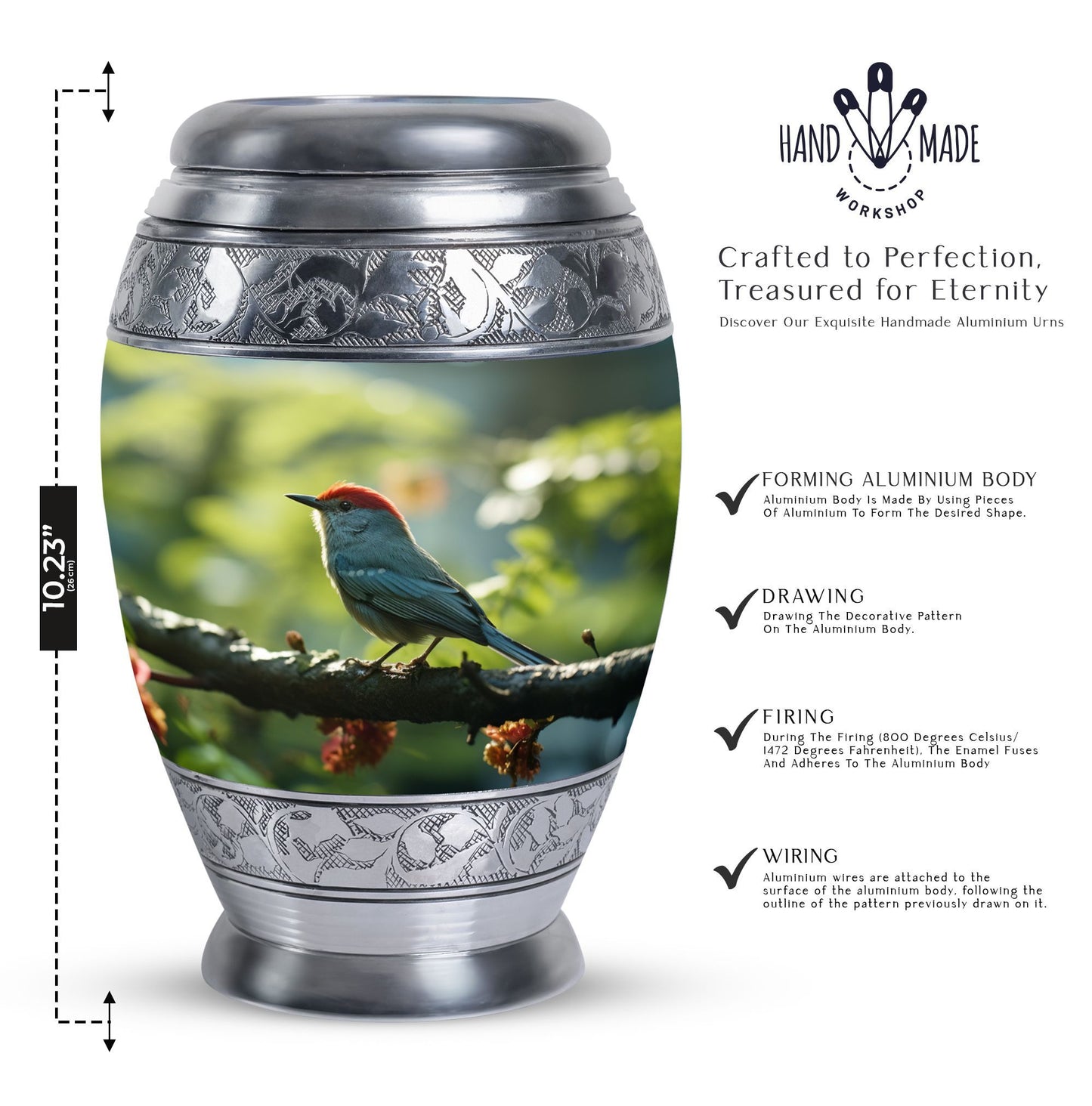 Red Sparrow Classic Large Urn for Ashes, Made of Aluminium