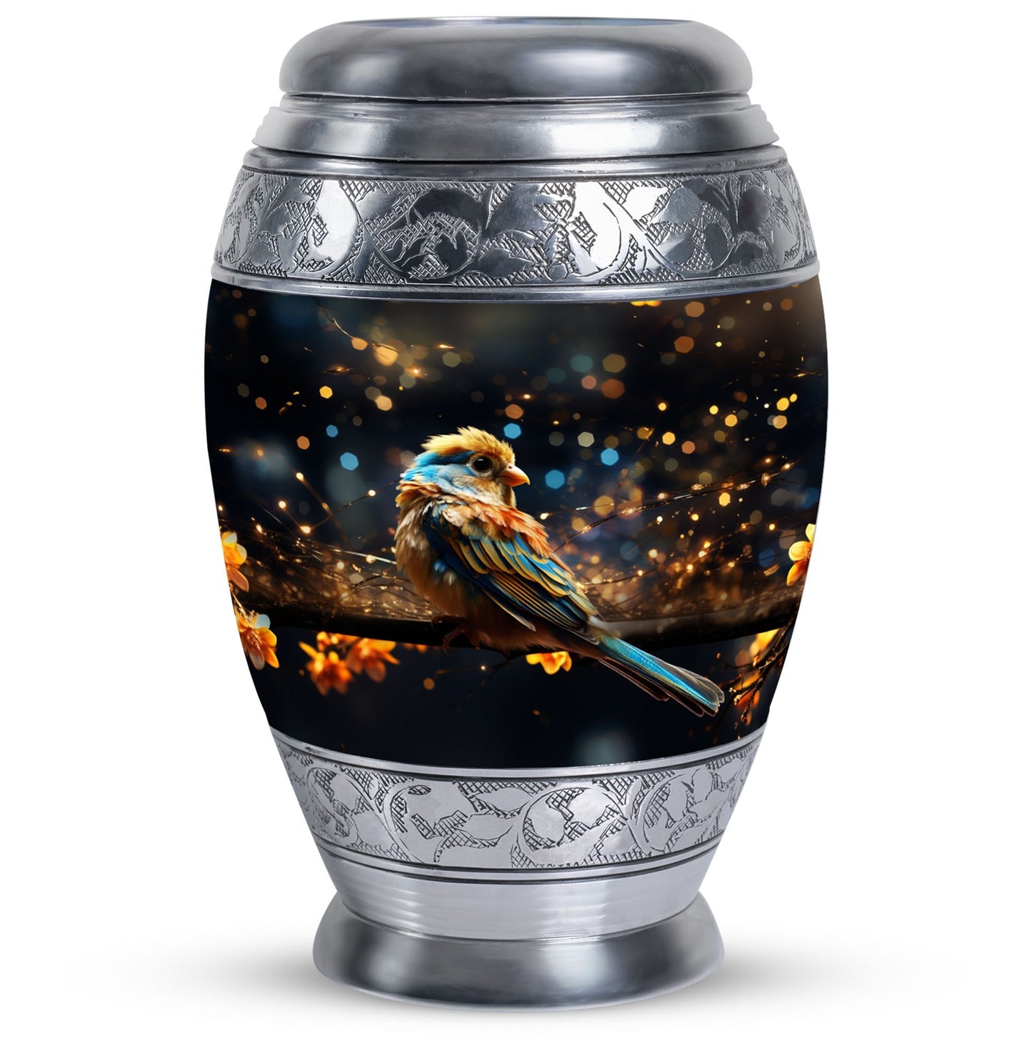 Classic Yellow Sparrow Urn for ashes, Large aluminium urn