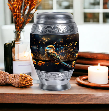 Classic Yellow Sparrow Urn for ashes, Large aluminium urn
