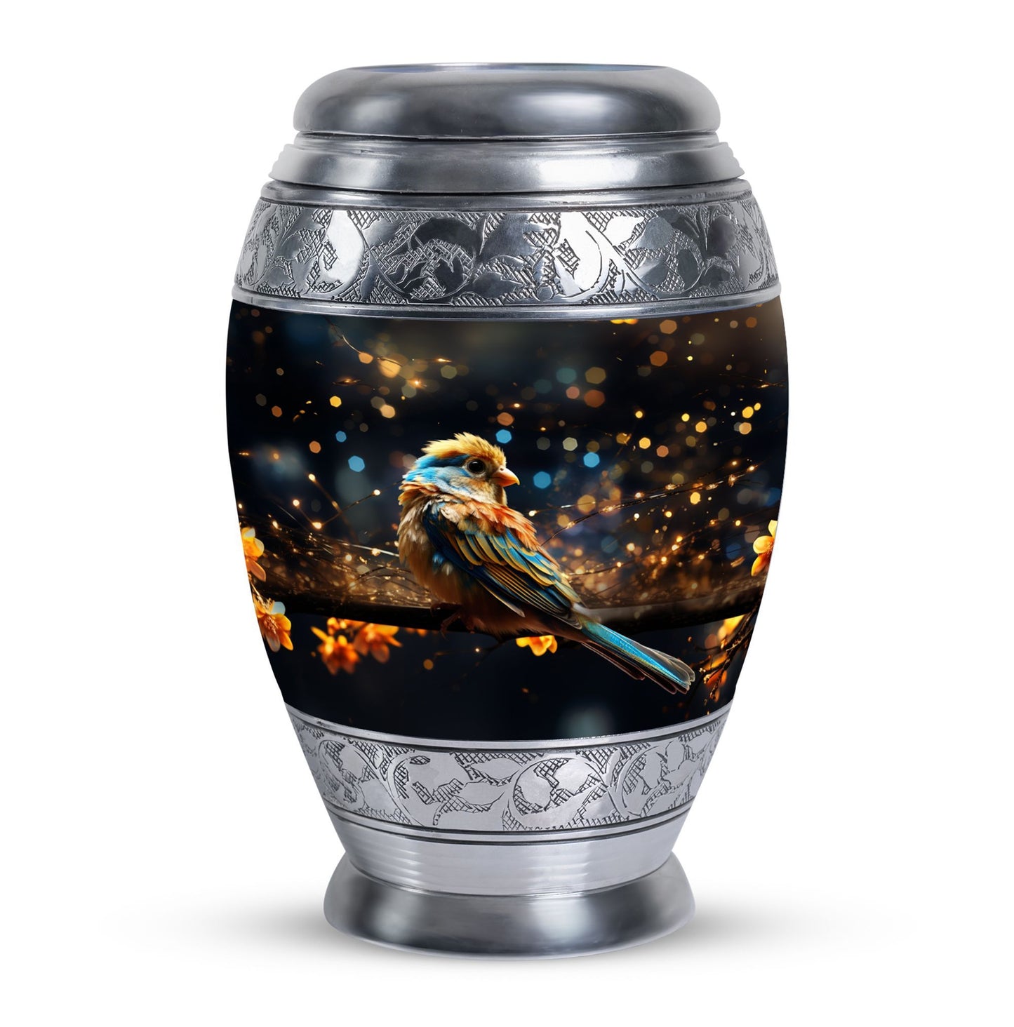 Classic Yellow Sparrow Urn for ashes, Large aluminium urn