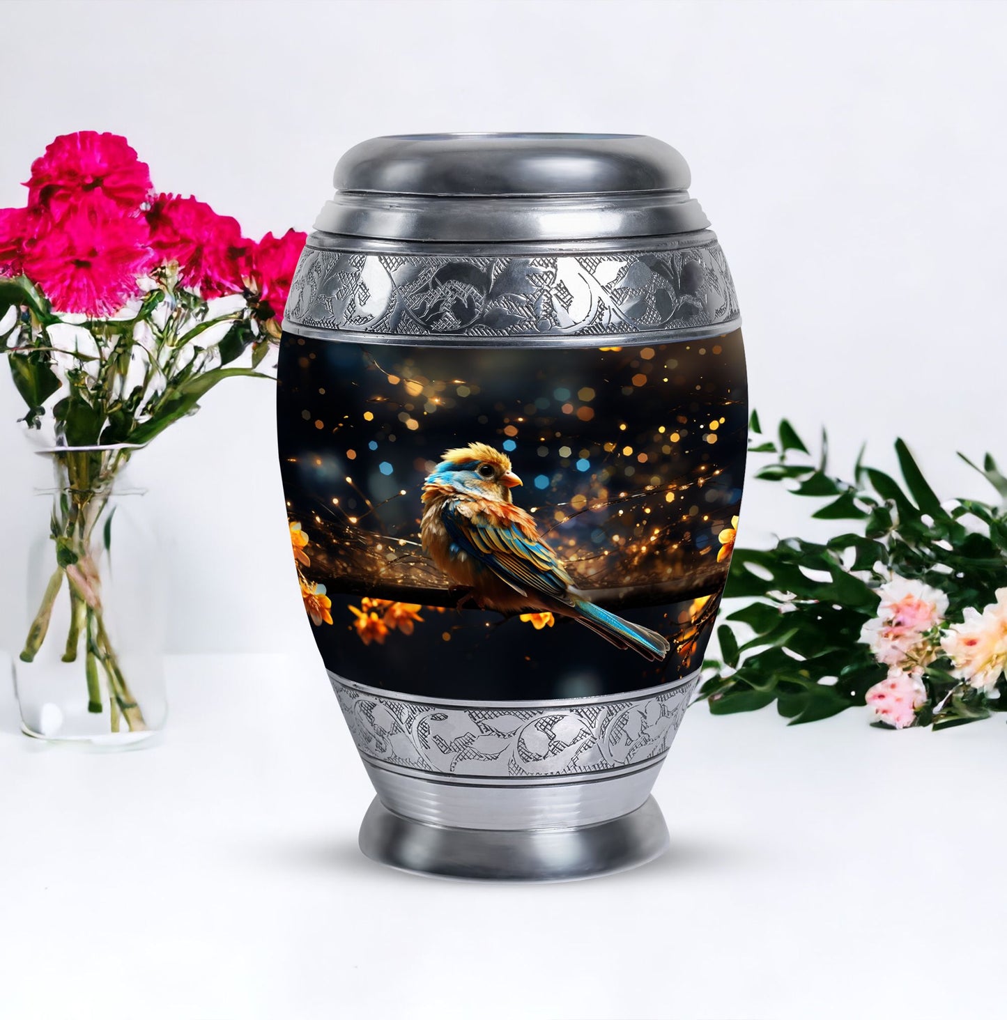 Classic Yellow Sparrow Urn for ashes, Large aluminium urn