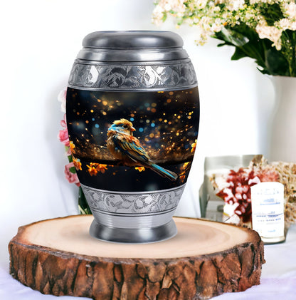 Classic Yellow Sparrow Urn for ashes, Large aluminium urn