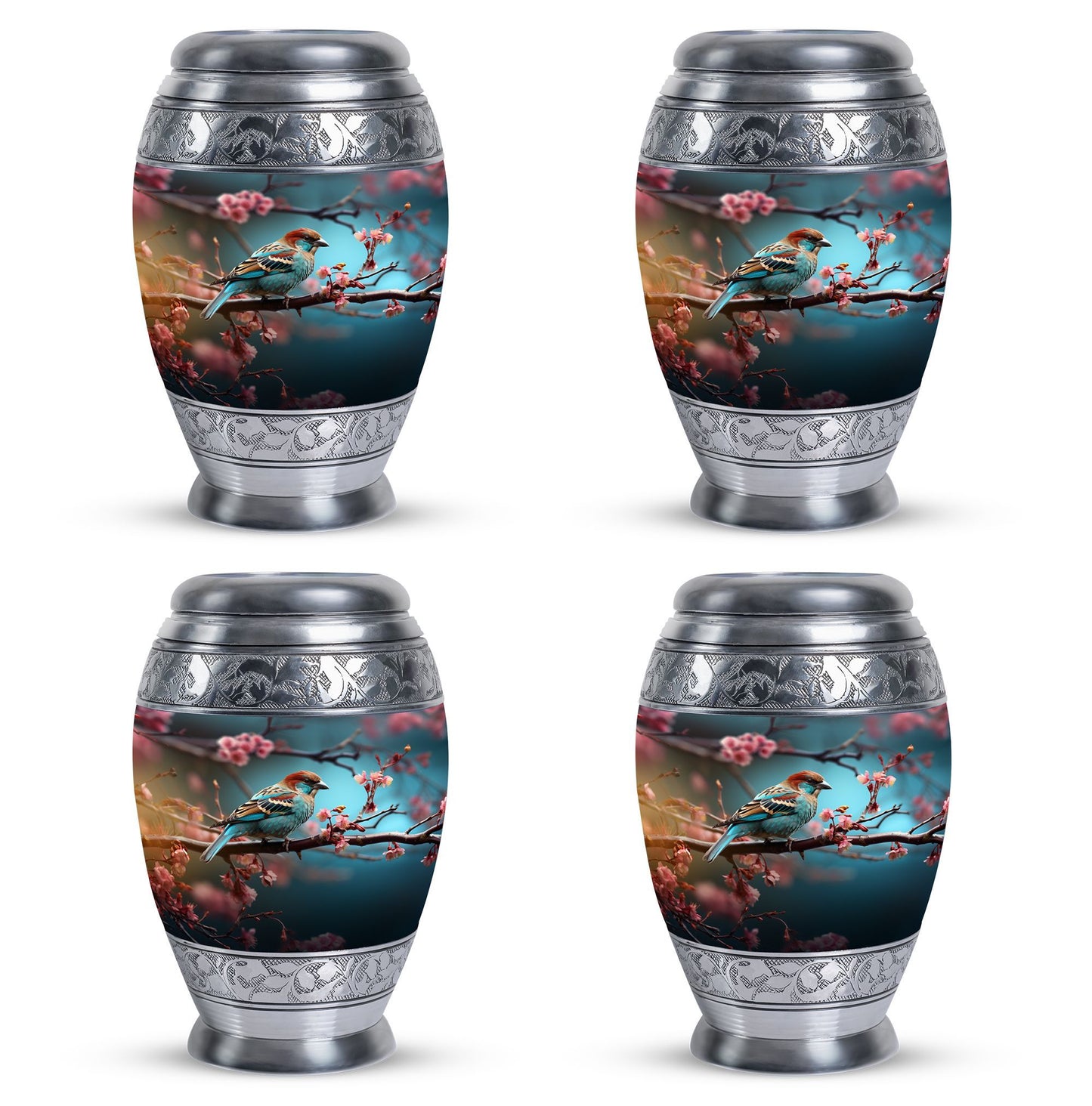 Classic sparrow cremation urn in aluminium.