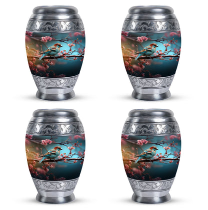 Classic sparrow cremation urn in aluminium.