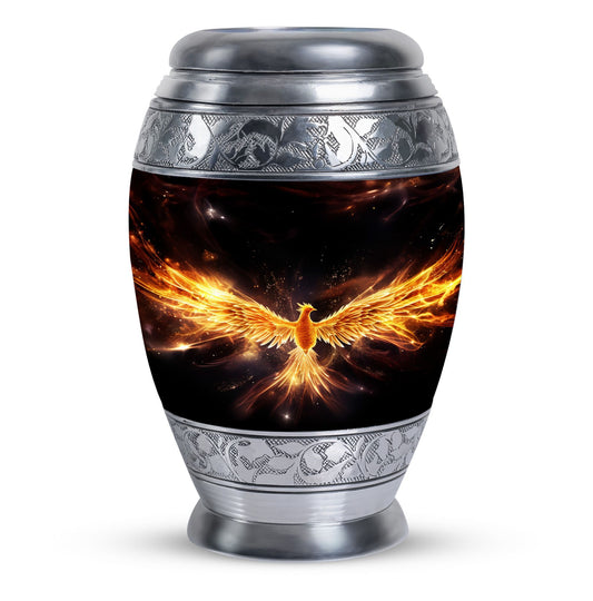 Yellow Phoenix 10-inch Urn, Personalized for Human Ashes