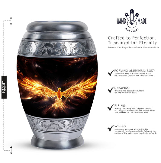 Yellow Phoenix 10-inch Urn, Personalized for Human Ashes
