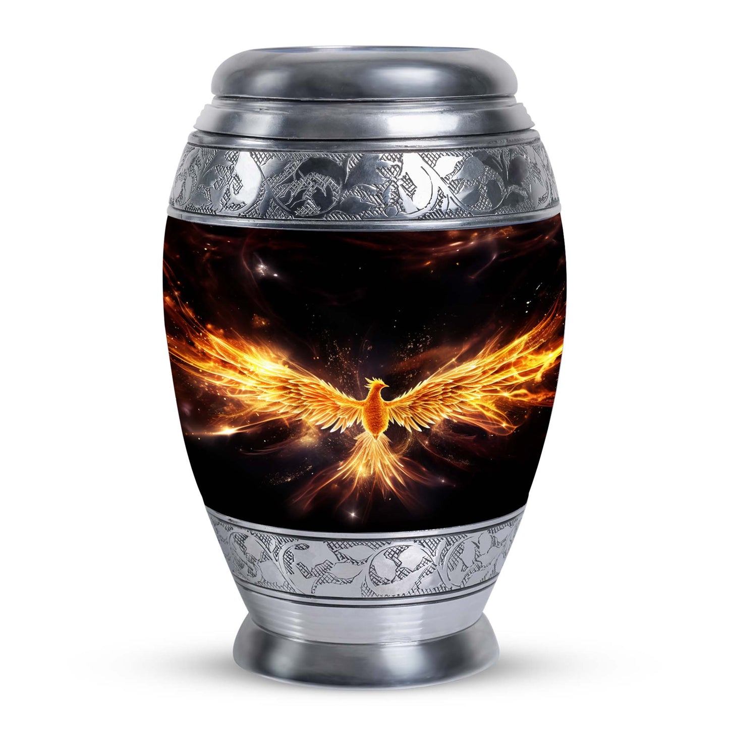 Yellow Phoenix 10-inch Urn, Personalized for Human Ashes