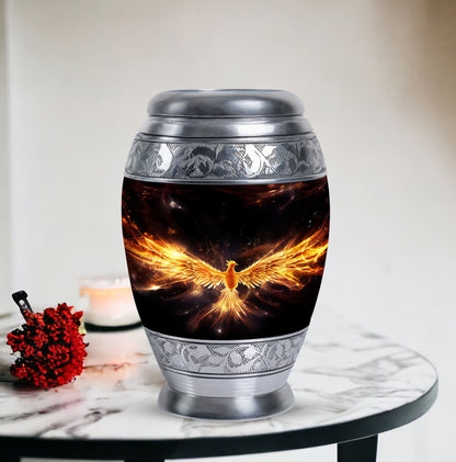 Yellow Phoenix 10-inch Urn, Personalized for Human Ashes