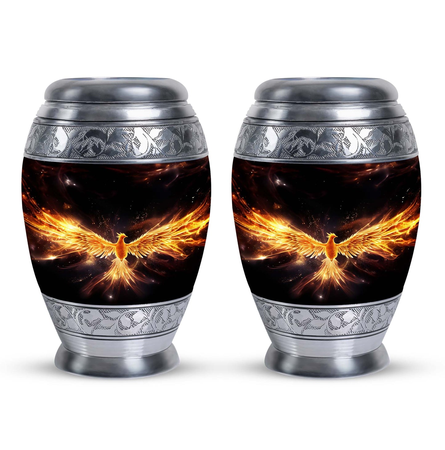 Yellow Phoenix 10-inch Urn, Personalized for Human Ashes