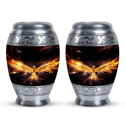 Yellow Phoenix 10-inch Urn, Personalized for Human Ashes