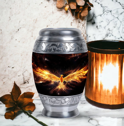 Yellow Phoenix 10-inch Urn, Personalized for Human Ashes