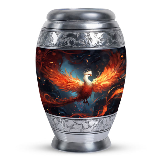 Classic white Phoenix cremation urn, aluminum large urn