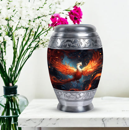Classic white Phoenix cremation urn, aluminum large urn