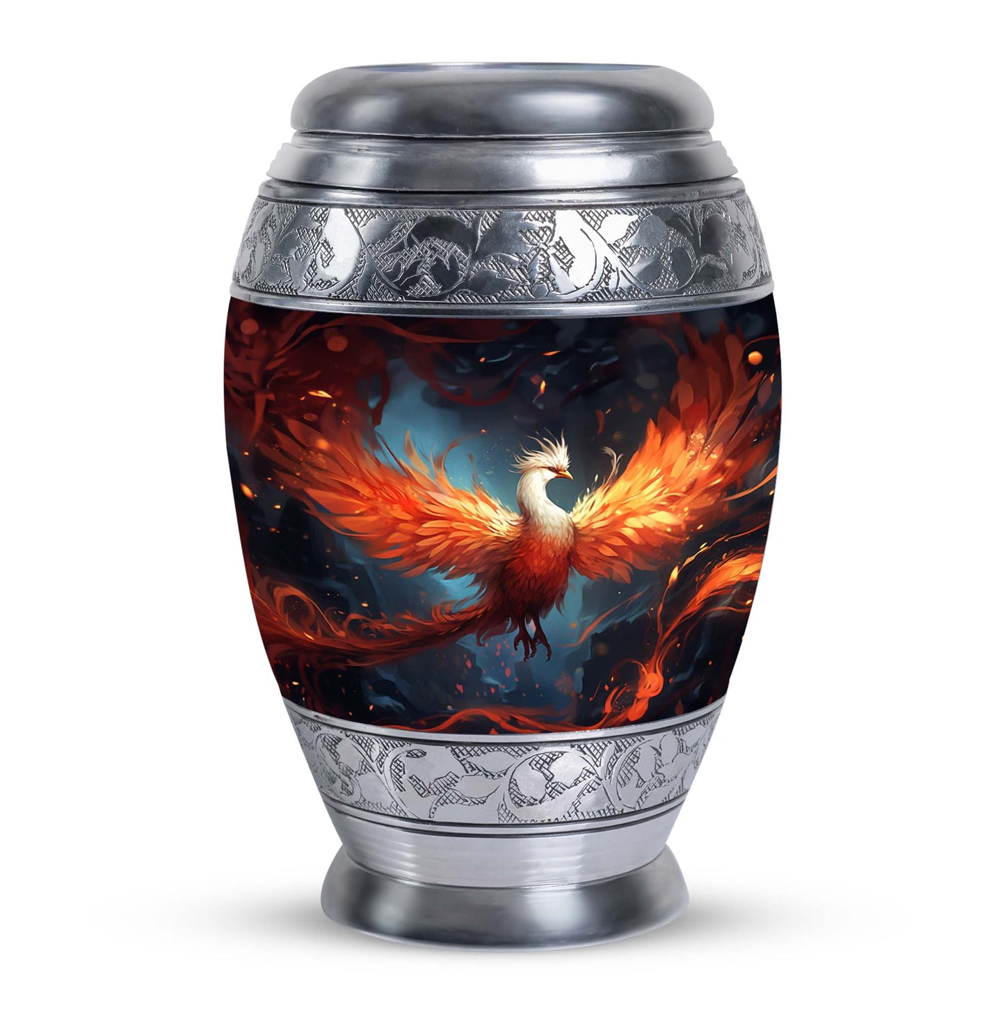 Classic white Phoenix cremation urn, aluminum large urn