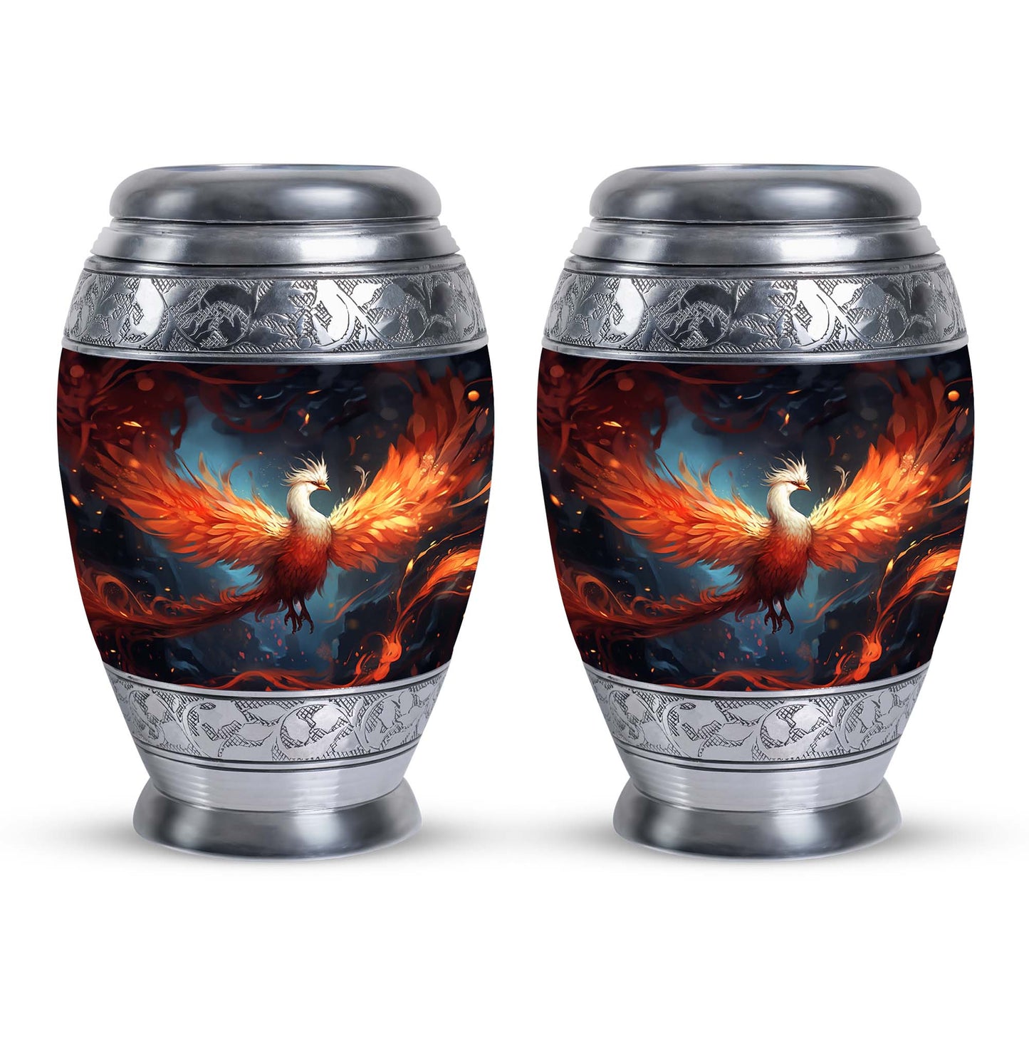 Classic white Phoenix cremation urn, aluminum large urn