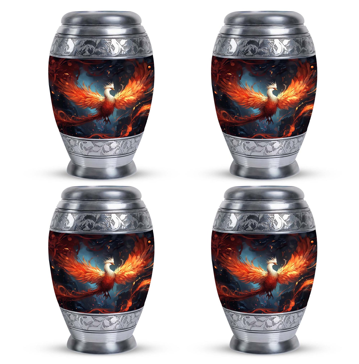 Classic white Phoenix cremation urn, aluminum large urn