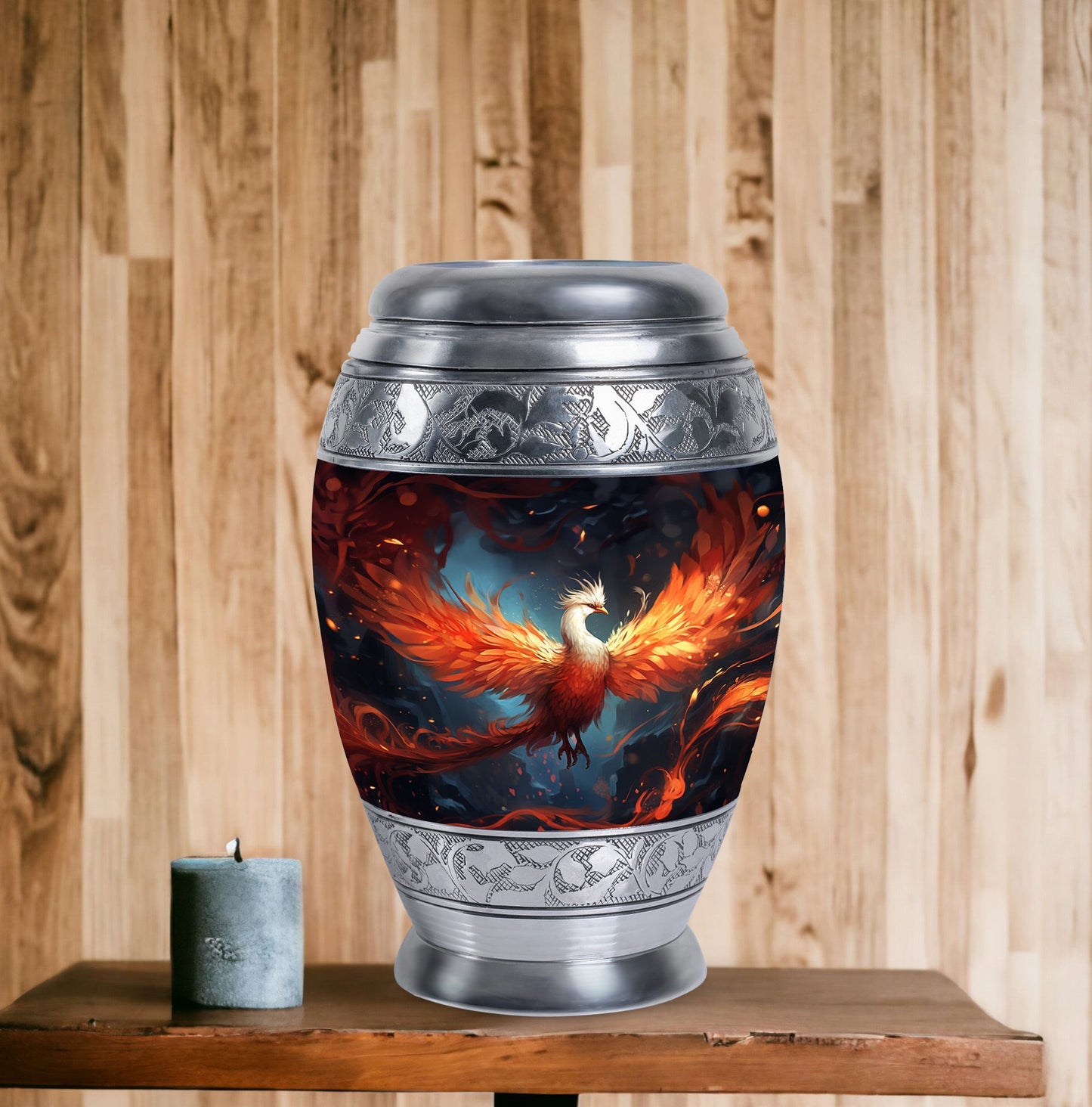 Classic white Phoenix cremation urn, aluminum large urn