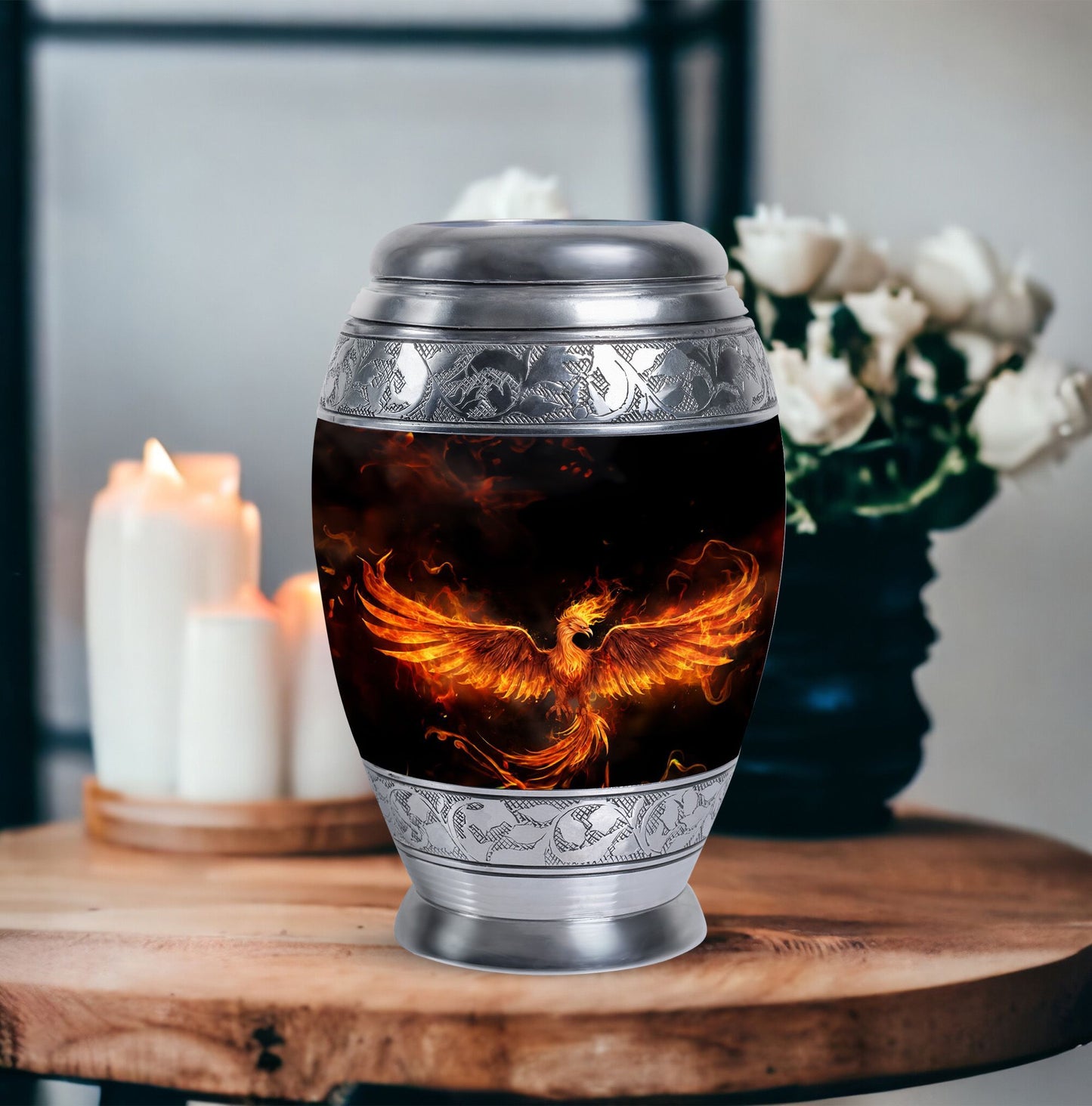 Classic Fire Phoenix Memorial Urn in Aluminium.