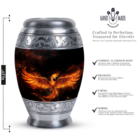 Classic Fire Phoenix Memorial Urn in Aluminium.