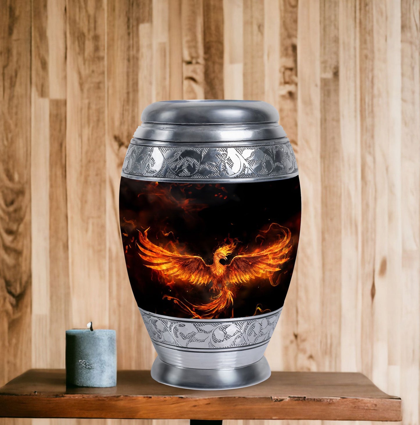 Classic Fire Phoenix Memorial Urn in Aluminium.
