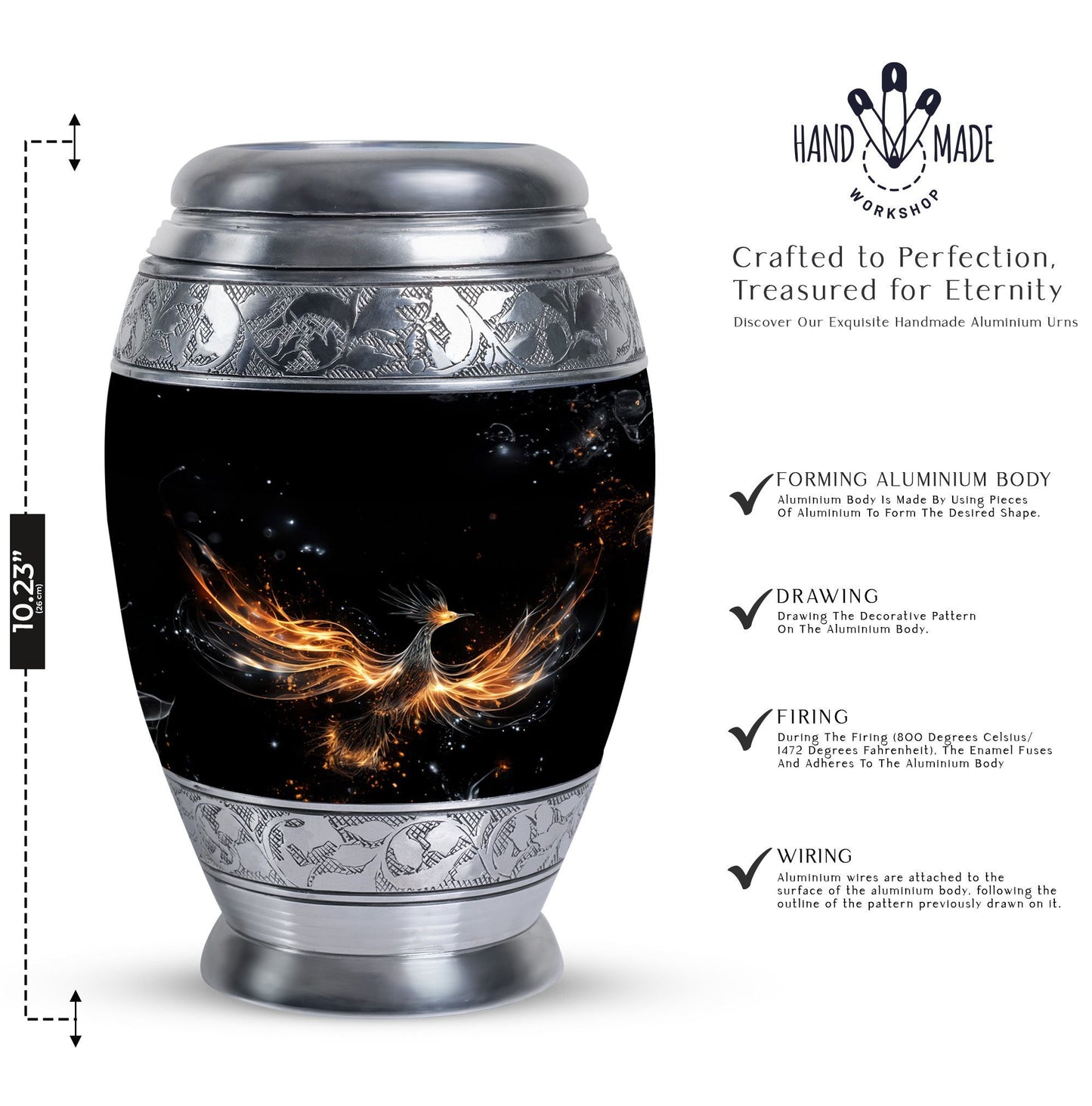 Shining Phoenix large Urn for human ashes.