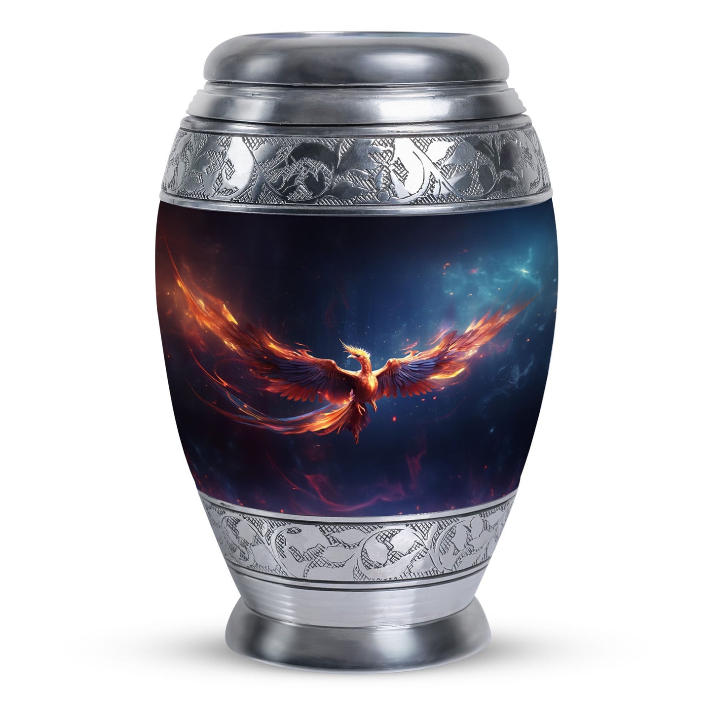 Red and Blue Phoenix Cremation Urn, Classic Large Burial Urn