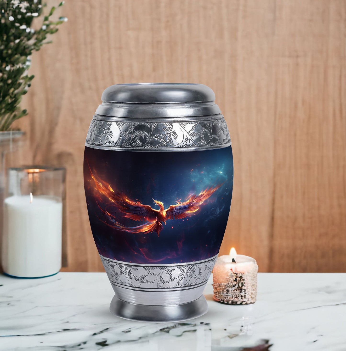 Red and Blue Phoenix Cremation Urn, Classic Large Burial Urn