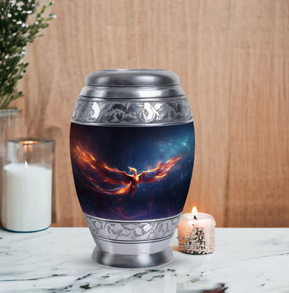 Red and Blue Phoenix Cremation Urn, Classic Large Burial Urn