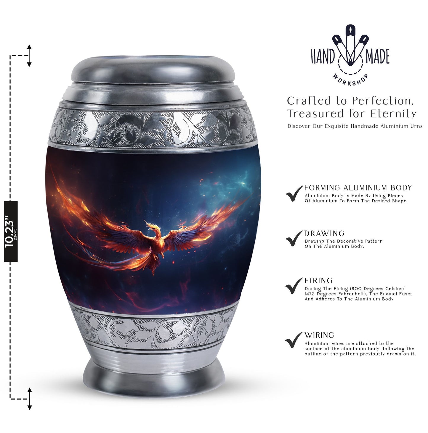 Red and Blue Phoenix Cremation Urn, Classic Large Burial Urn