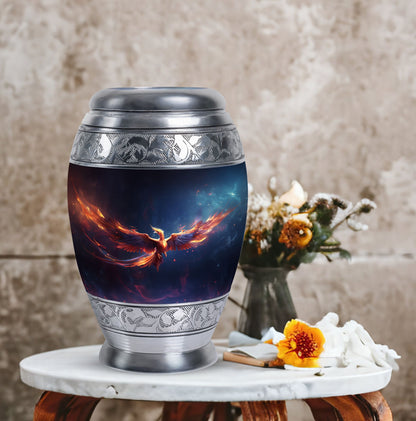 Red and Blue Phoenix Cremation Urn, Classic Large Burial Urn