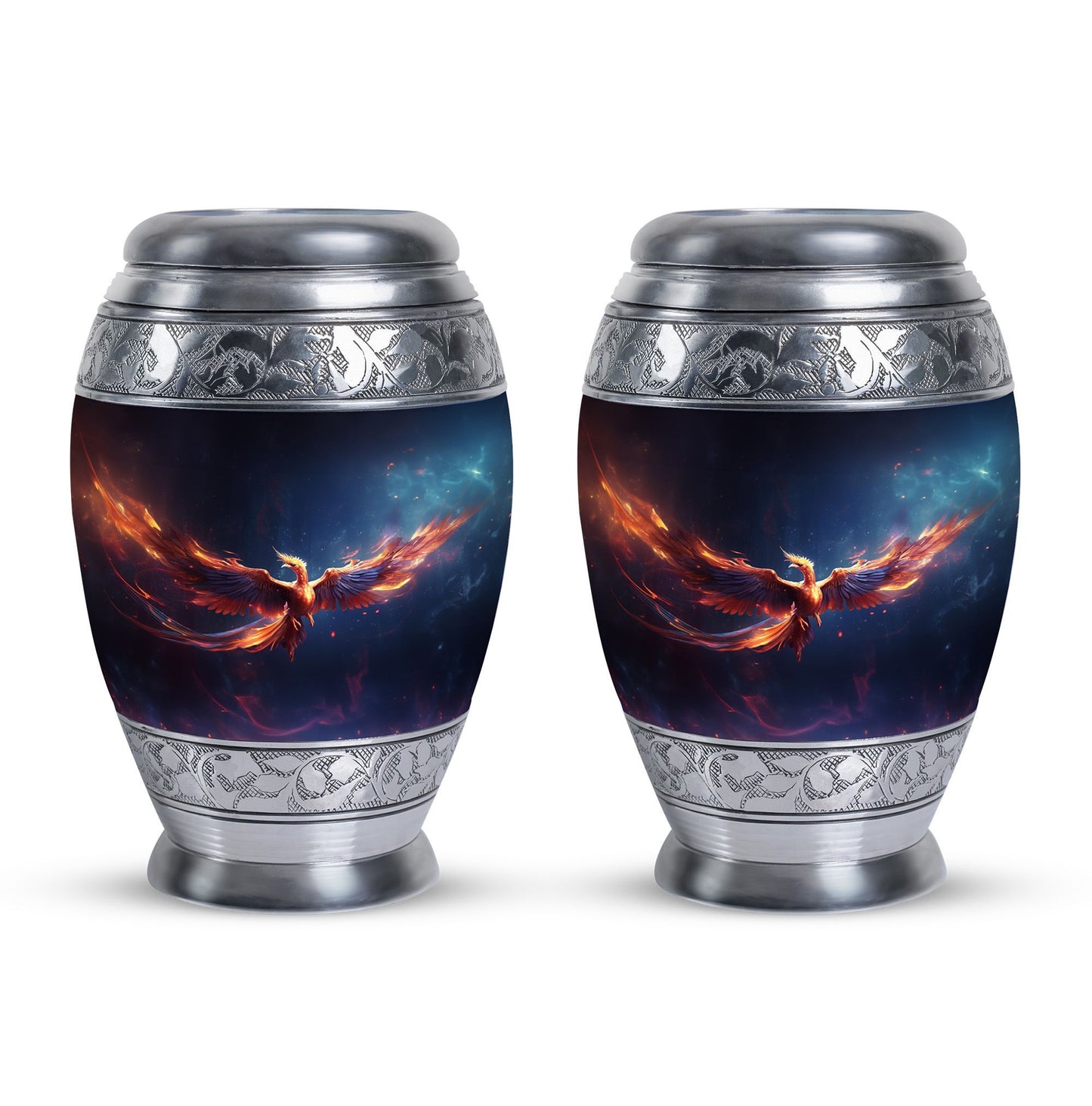 Red and Blue Phoenix Cremation Urn, Classic Large Burial Urn