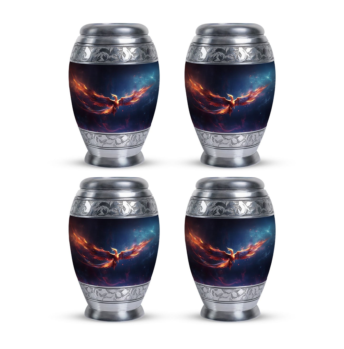 Red and Blue Phoenix Cremation Urn, Classic Large Burial Urn
