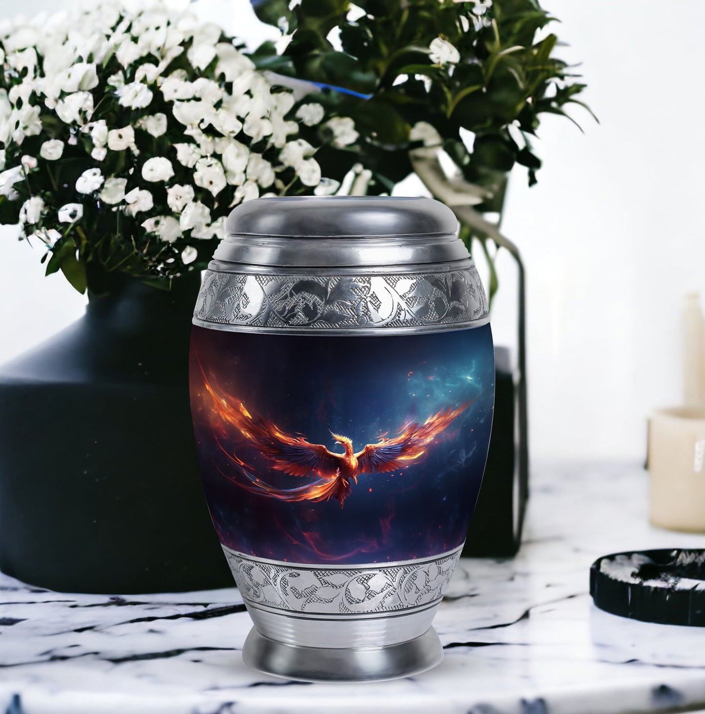Red and Blue Phoenix Cremation Urn, Classic Large Burial Urn
