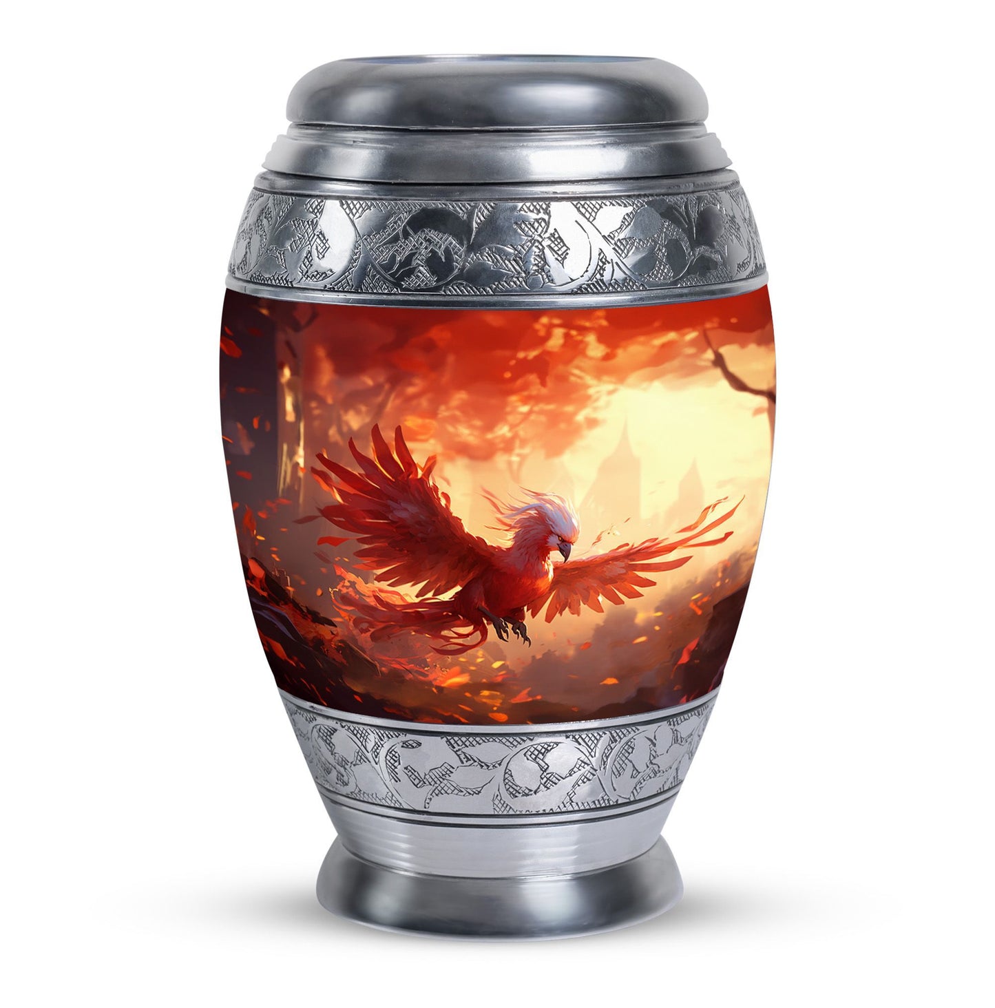 Red Phoenix Classic 3-inch Metal Urn for Human Ashes.