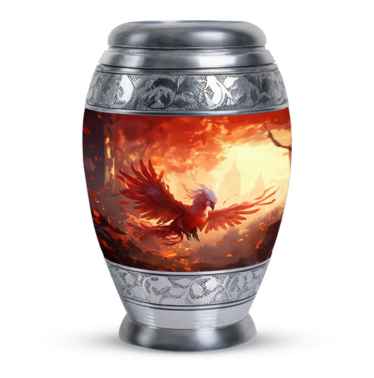 Red Phoenix Classic 3-inch Metal Urn for Human Ashes.
