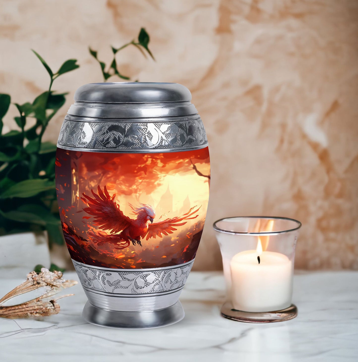 Red Phoenix Classic 3-inch Metal Urn for Human Ashes.