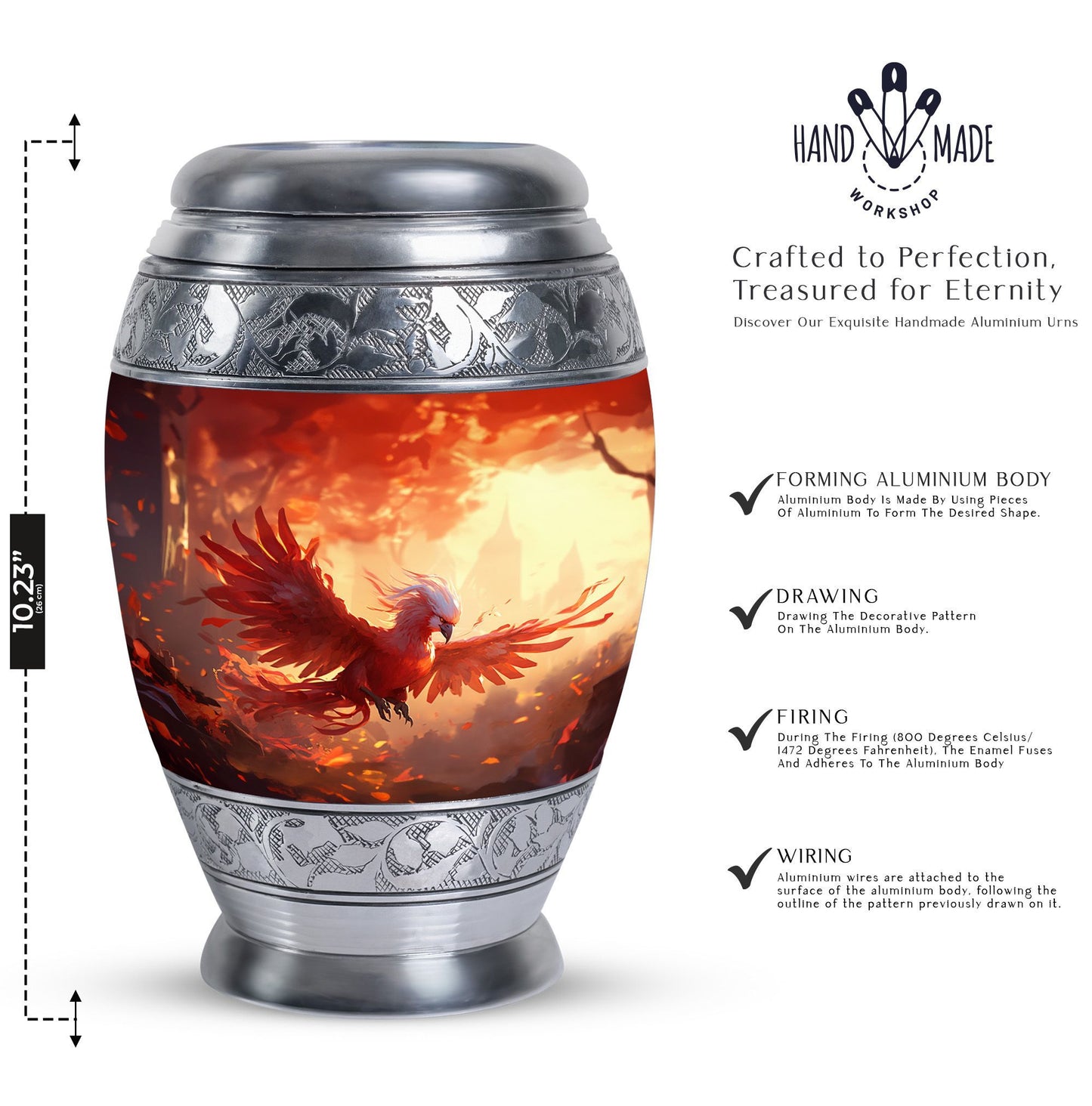 Red Phoenix Classic 3-inch Metal Urn for Human Ashes.
