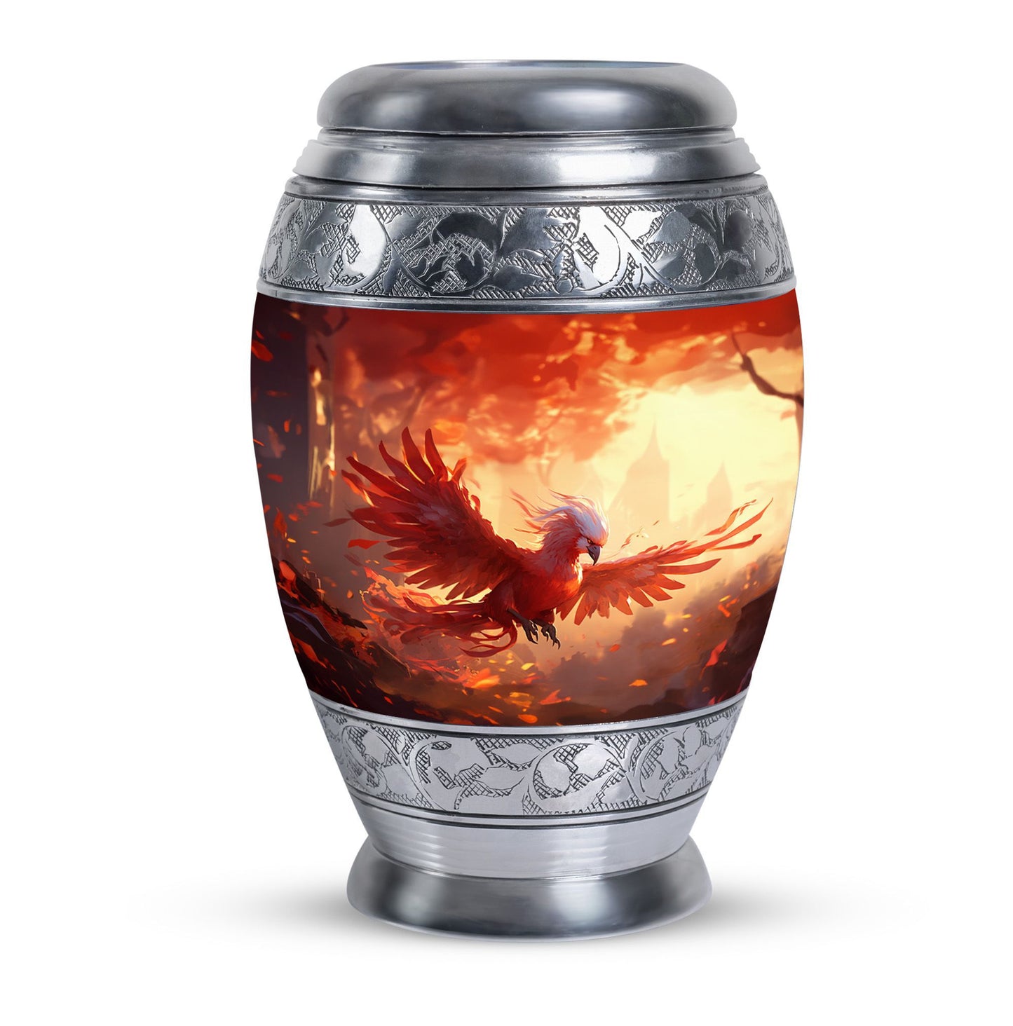 Red Phoenix Classic 3-inch Metal Urn for Human Ashes.