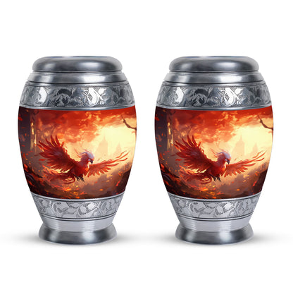 Red Phoenix Classic 3-inch Metal Urn for Human Ashes.