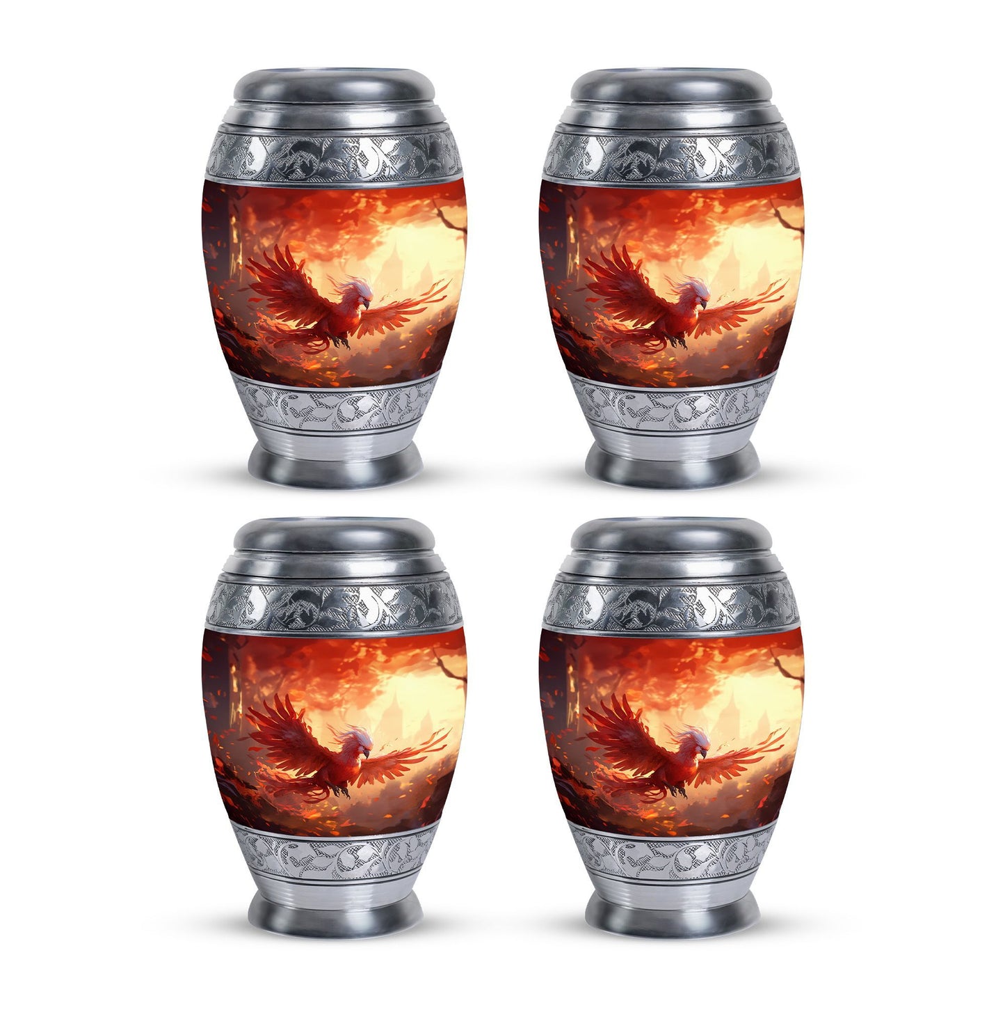 Red Phoenix Classic 3-inch Metal Urn for Human Ashes.
