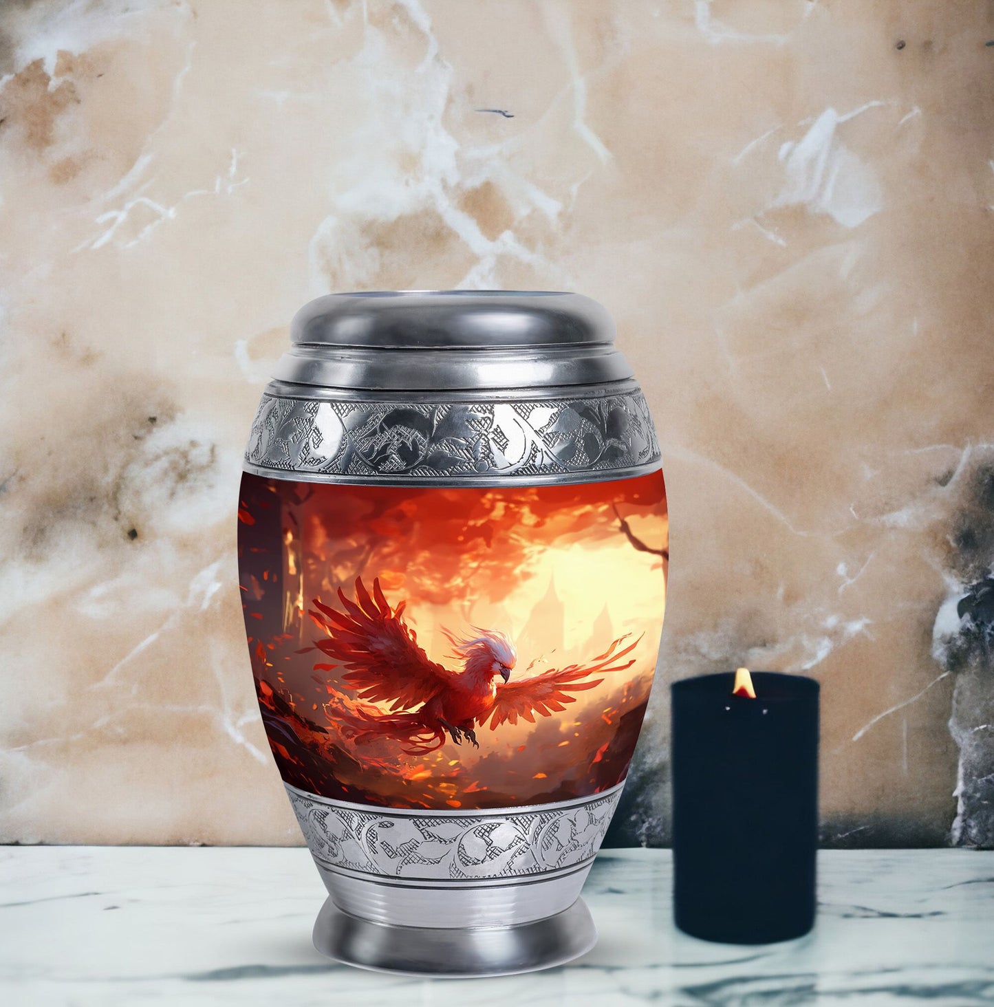 Red Phoenix Classic 3-inch Metal Urn for Human Ashes.