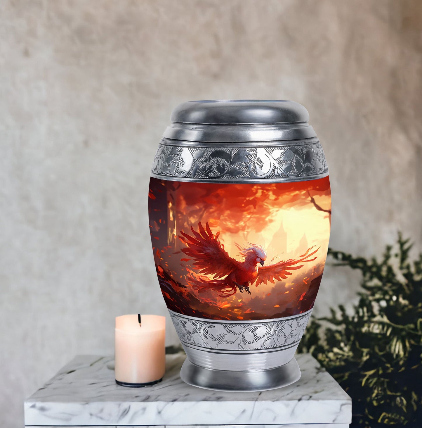 Red Phoenix Classic 3-inch Metal Urn for Human Ashes.