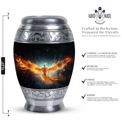 Large Yellow Phoenix Cremation Urn, aluminium made.