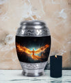 Large Yellow Phoenix Cremation Urn, aluminium made.